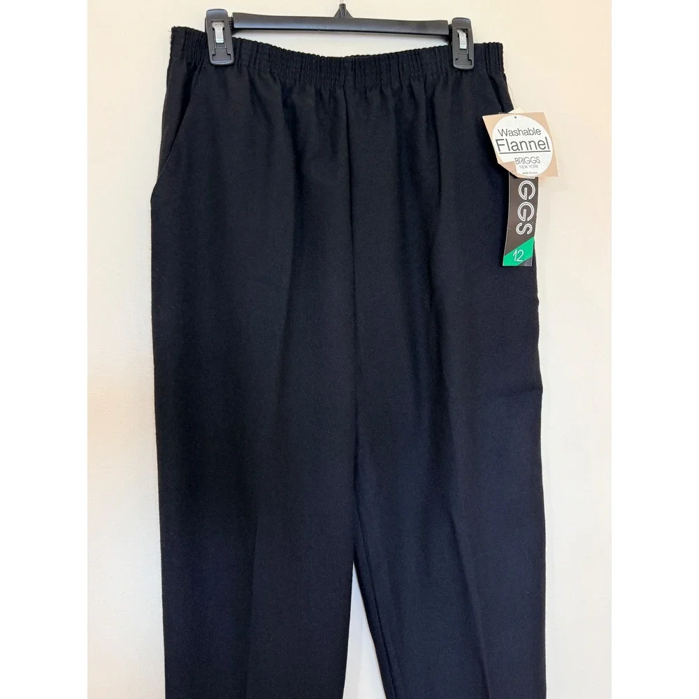 Briggs New York Washable Flannel Pants Black Elastic Waist Trousers 12 807-611